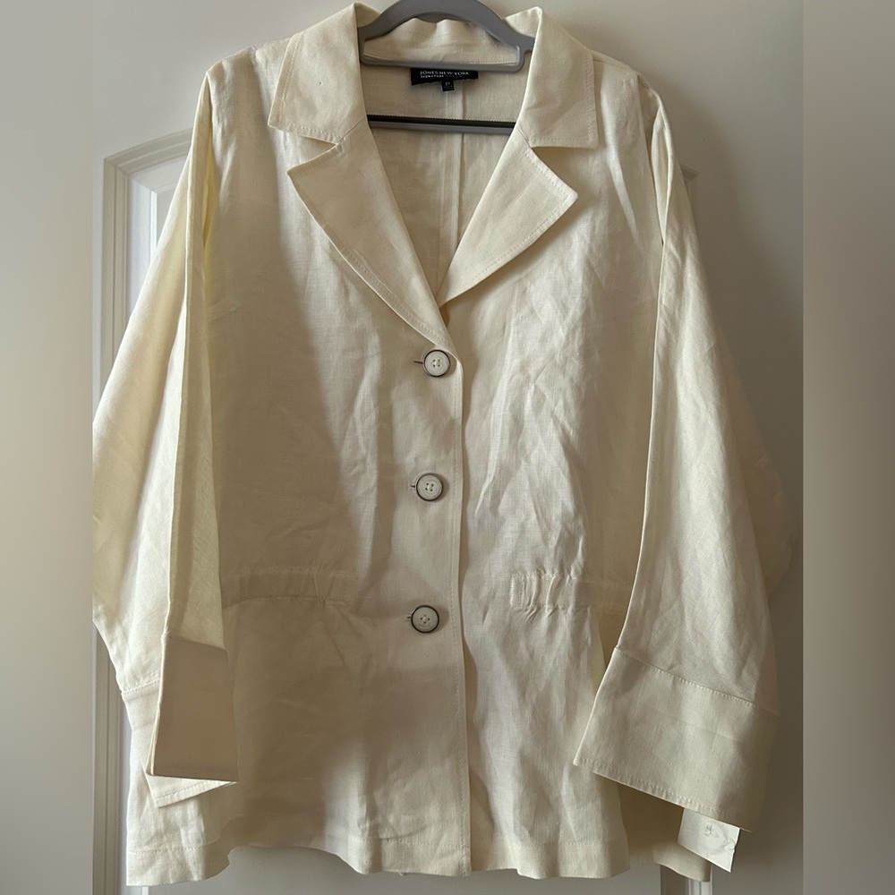 Jones New York Collection White Linen Blazer Jacket Women's Sz 2X